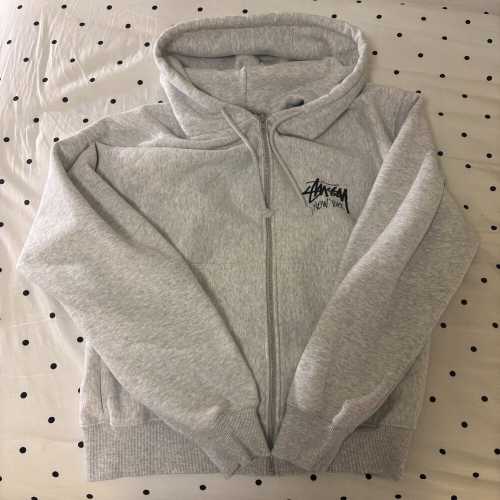 Stussy Basic Zip Up Hoodie in Ash Heather, Size L